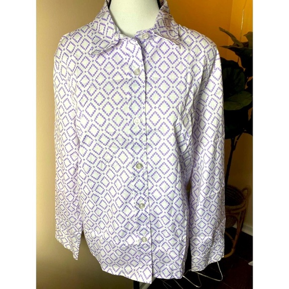 Blair Purple & White Tribal Aztec Geometric Fitted Button Down Blouse Medium NEW - Picture 1 of 8